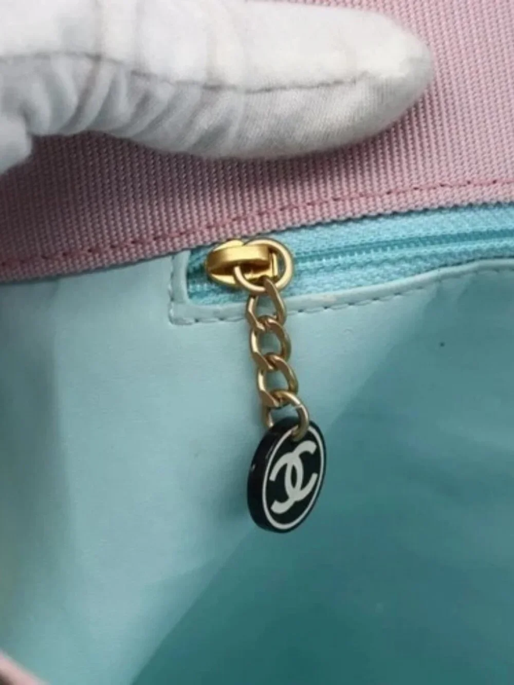 CHANEL Choco Bar Tote Bag Canvas Pink Gold CC Auth 161158